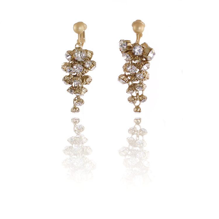 Adele Marie Gold Crystal Cascade Clip On Earrings
