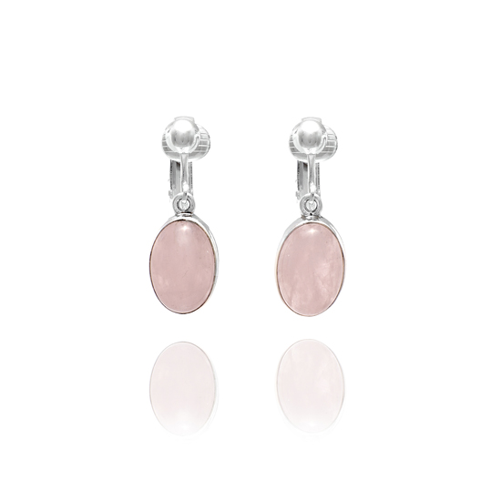 Rose Quartz Gemstone Oval Clip On Earrings